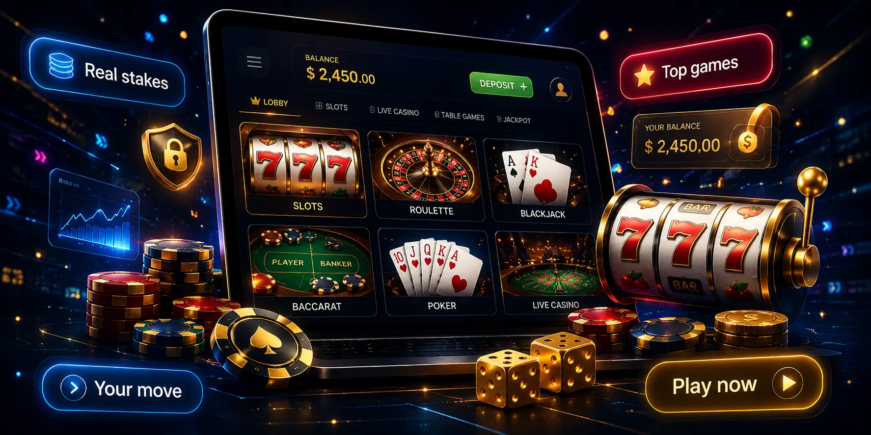 Casino games real money: the lobby changes once your balance is real